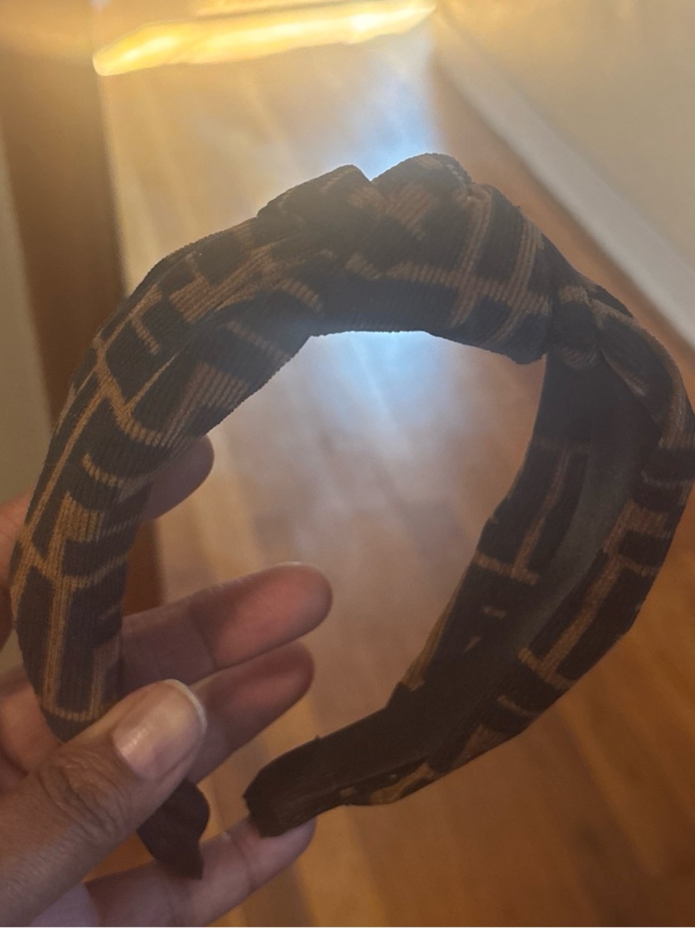 Knot-Top Brown Patterned Headband